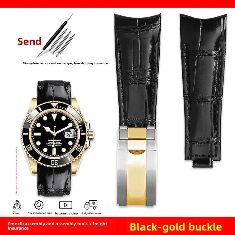 Изогнутый ремешок для часов 20 мм Original Style Для Rolex Water Ghost Натуральная кожаный ремешок GMT Submariner Daytona мужской браслет