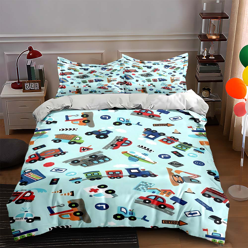 Vehicles traffic theme Bedding Duvet cover sets Duvet covers Pillowcases gifts (1 * Duvet Cover 2 * Pillowcases, without duvet insert)