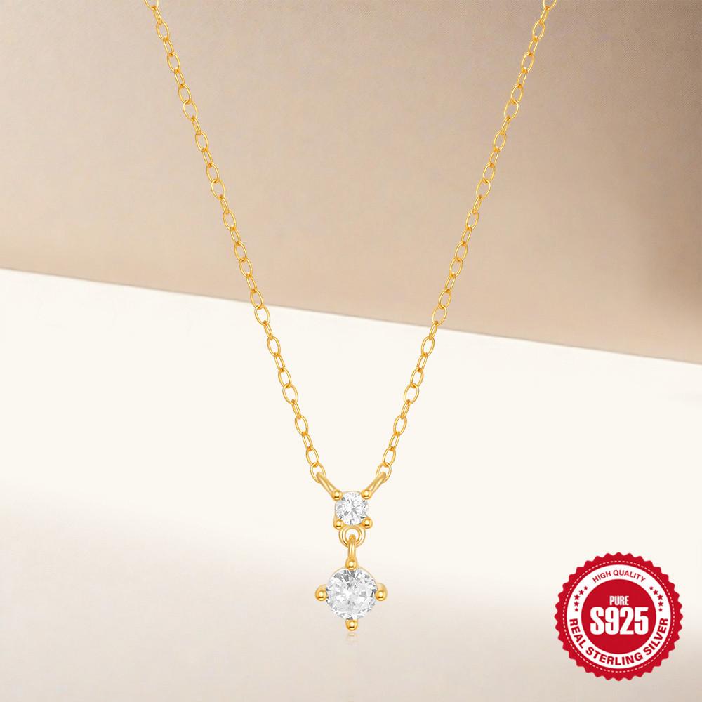 Стильное и простое классическое женское ожерелье на ключицу из стерлингового серебра 925 пробы с четырьмя когтями, инкрустированное бриллиантами