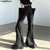 Men Zipper Waist Layers Ruffled Long Flare Pants Trousers