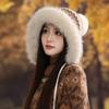 Winter Retro Ethnic Style Knitted Warm Thickened Velvet Cold-proof Wool Hat Women's Warm Ear Protector Hairball Hat