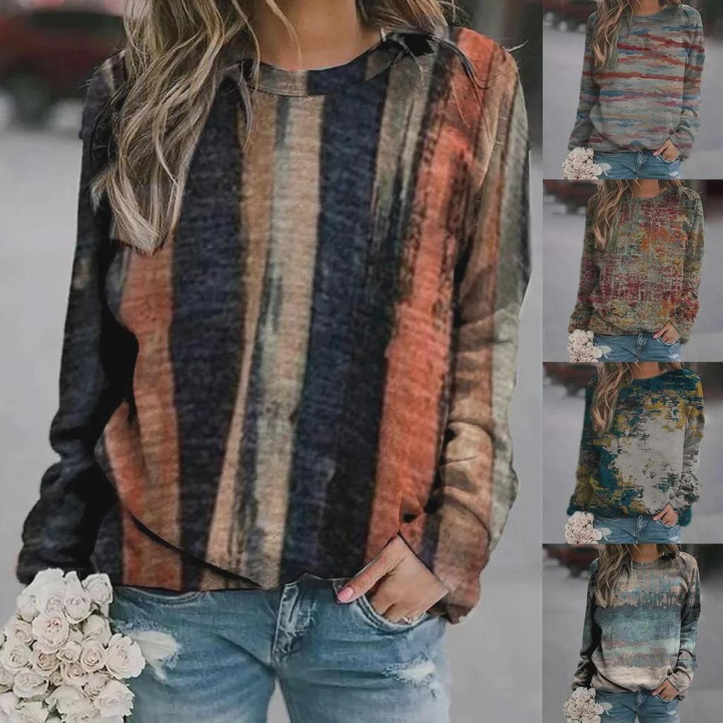 2020 Осень Женская Свободная Толстовка С Длинными Рукавами Круглый Вырез Принт