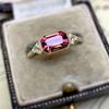 Gold Geometric Rectangle Red Crystal Zirconium Female Alloy Ring Ladies Party Jewelry Accessories