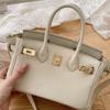 Premium Top Grain Leather Mini Handbag Lock Crossbody Bag Daily Commute