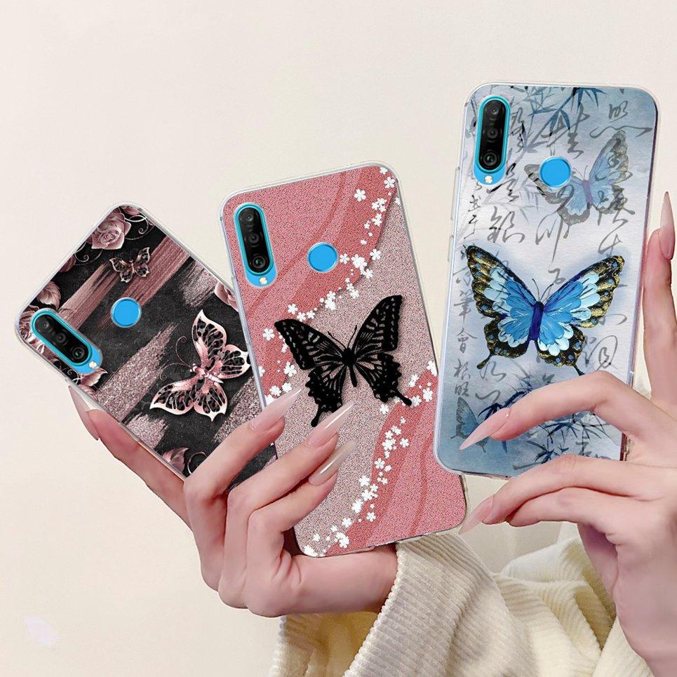 Cover For Huawei P30 Lite P10Lite Back Bumper Huawei P20 Lite Colorful Butterfly Flower Painting Phone Case Transparent Soft TPU