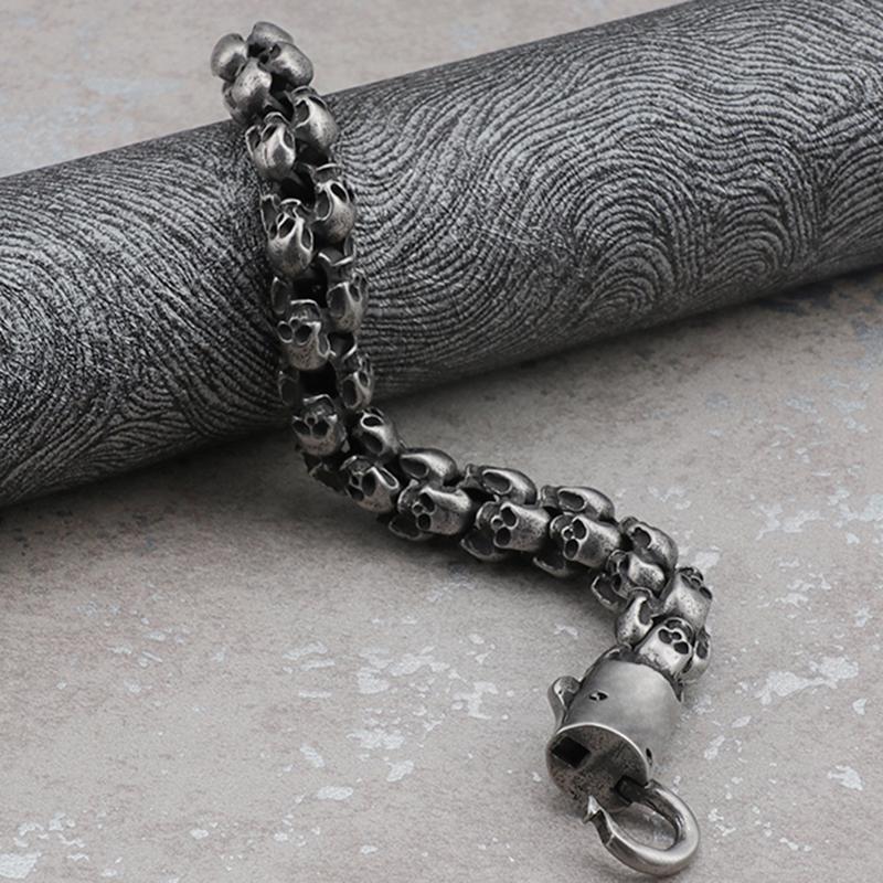 Мужской браслет-цепочка из матовой нержавеющей стали шириной 12 мм с черепом, мужской браслет-цепочка в стиле панк-рок, готический браслет со скелетом, мужской браслет для мальчиков