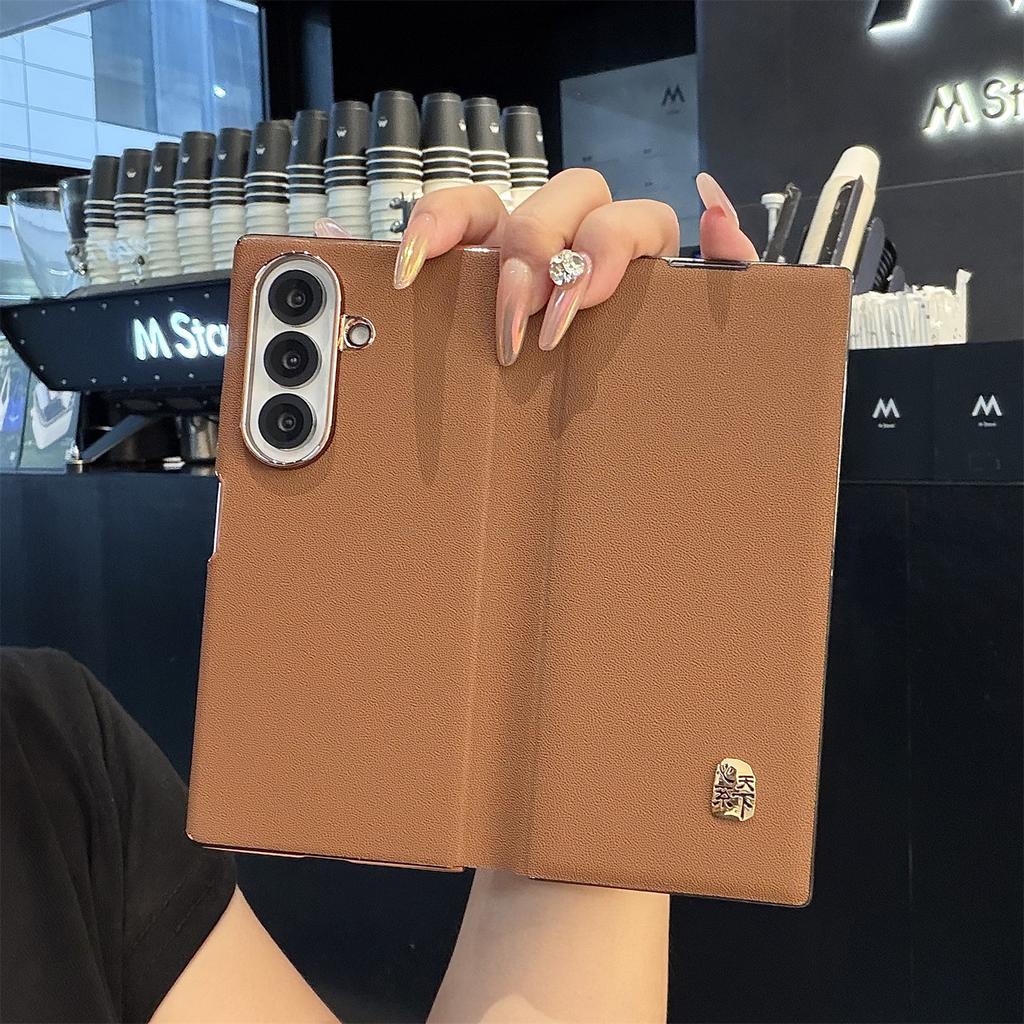 Применимо к чехлу для мобильного телефона Samsung Zfold1ultra, однотонная кожаная, с двойной центральной осью, складной, противоударный, книжка, для ZFOLD1/1