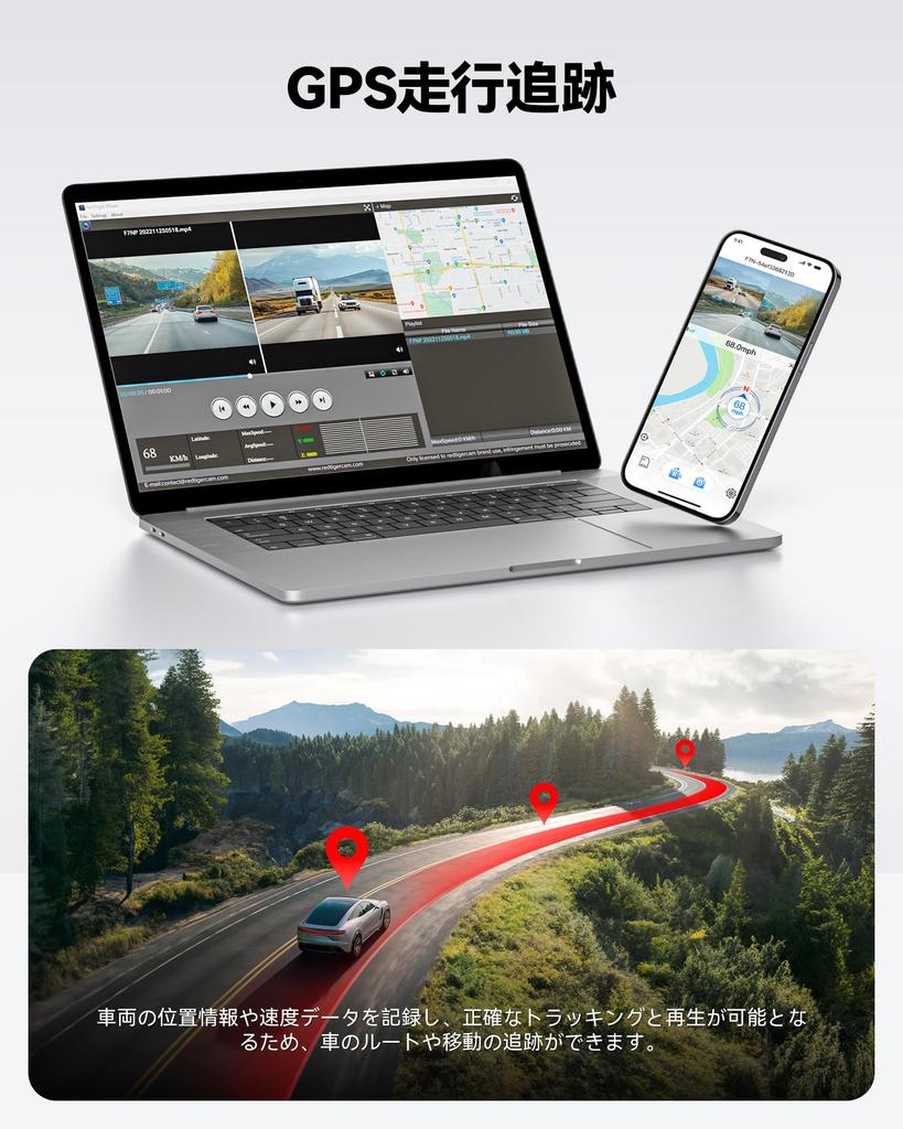 Видеорегистратор REDTIGER F7N, Передняя и задняя камера, 4K UHD, 8 мегапикселей, GPS, WIFI,