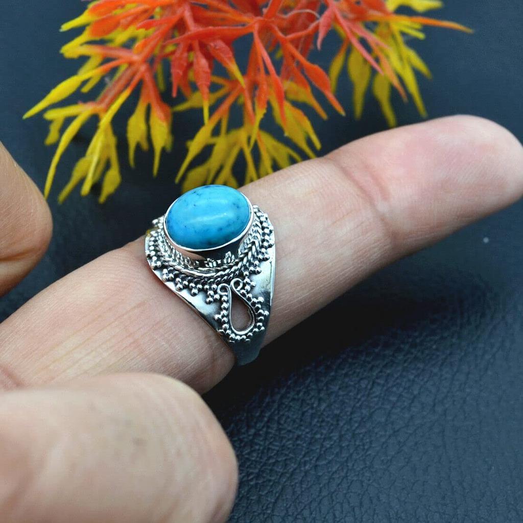 Серебряное кольцо 925, Кольцо Ларимар, Твердое кольцо, Кольцо Ларимар, Кольцо ручной работы, Заявление, Кольцо Бохо, Юбилейное кольцо