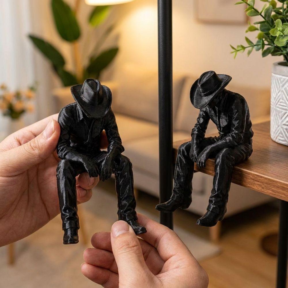 3D Printed Hanging Head Cowboy Statue Western Style Cowboy Figurine Ornament Study Bookshelf Edge