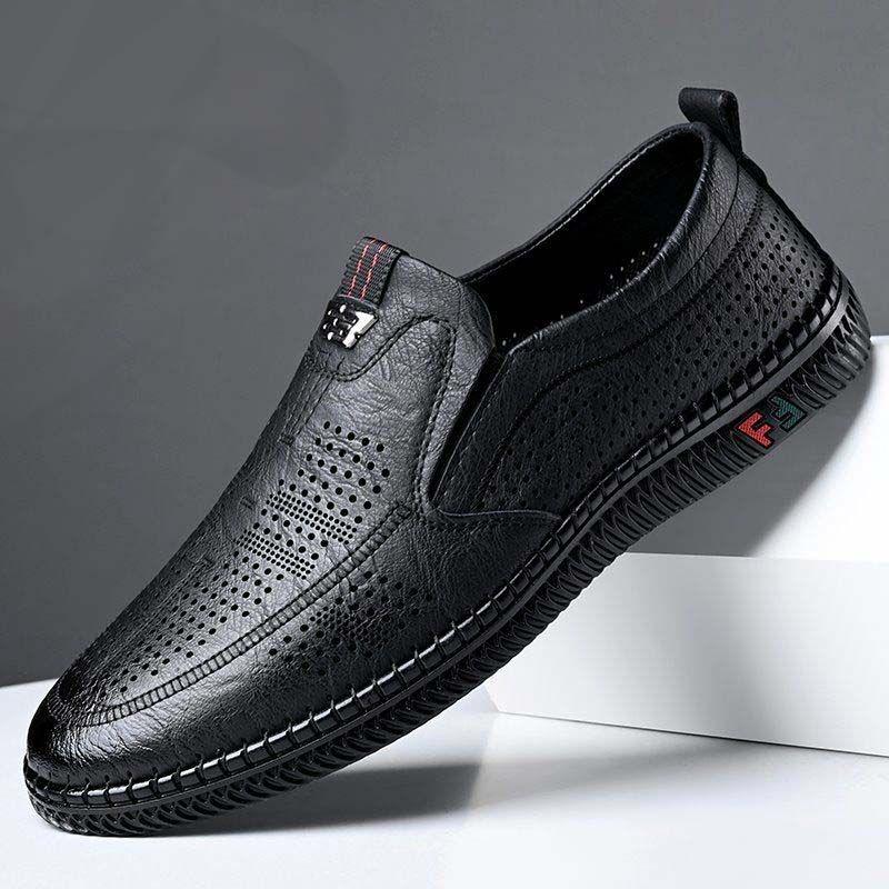 Men's Shoes Leather Casual Soft Leather Soft-soled Shoes Breathable Hollow Men's Leather Shoes Casual Shoes
