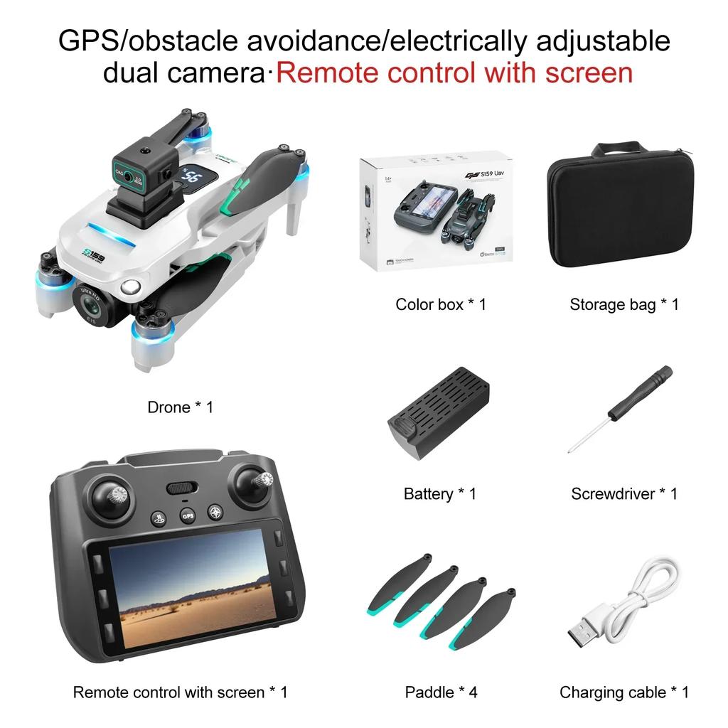 S159 GPS Rc Drone 5G Professional 8K HD Аэрофотосъемка Дрон с двумя камерами, всенаправленный, с экраном, для обхода препятствий