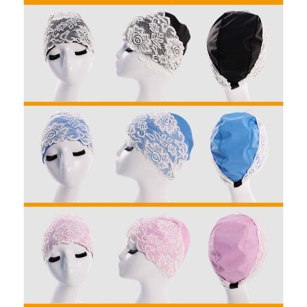 Lace Swimming Cap PU Ear Protect Cap Fashion look Waterproof Swim Hat Daily