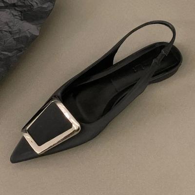 Черные женские туфли на плоской подошве, модные туфли с острым носком, мягкие туфли без застежек, повседневные тонкие туфли, босоножки с открытой пяткой, удобные женские рабочие туфли