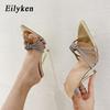 Eilyken Женские шлепанцы на высоком каблуке, летние модные шлепанцы с узким ремешком и острым носком, вечерние сандалии-мулы для зачистки вечеринок