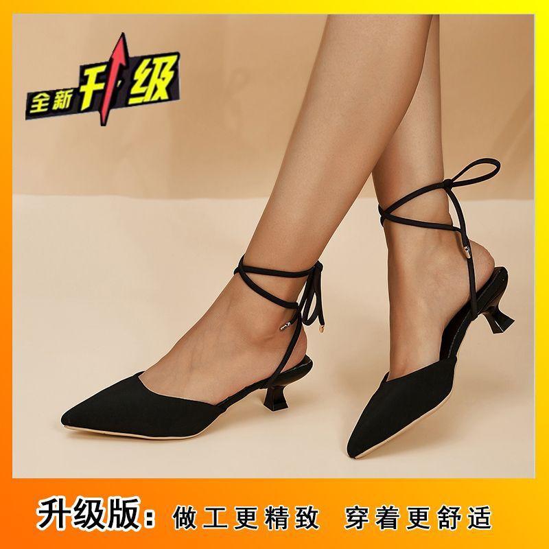 European and American outer wear bow sole heel shoes women pointed head crossed anklet strap banquet nightclub sexy stiletto women
