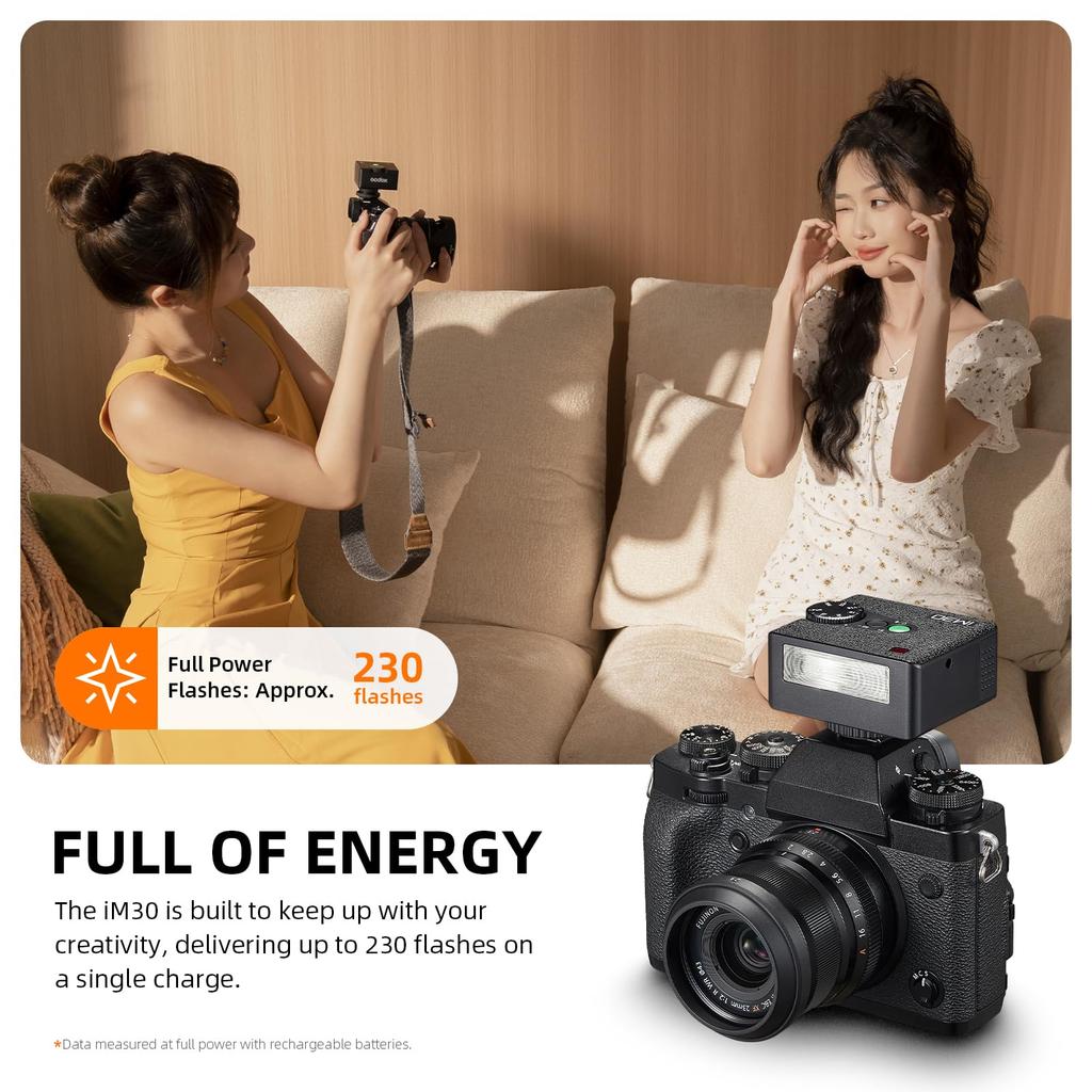 Godox Authorized Godox iM30 Camera Flash iM30 Mini Flash 7 Output Optical iM30 Mini Flashlight Compatible with and Sony Dealer Speedlight, GN15,