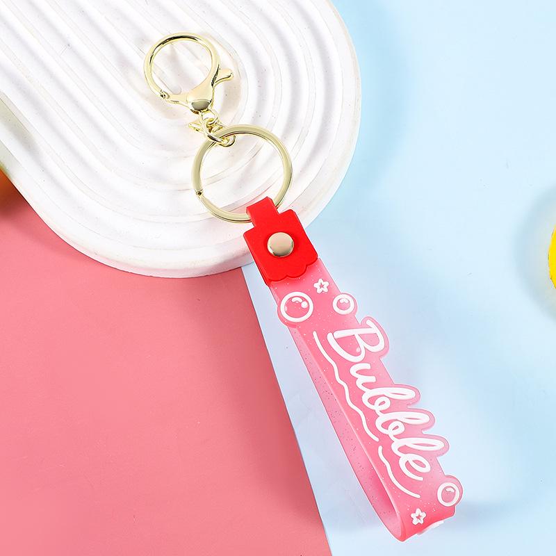 Glitter Letter Leather Keychain with Floating Cartoon Charm