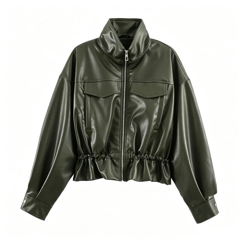 2026 Womens Faux Leather Adjustable Waist Jacket Streetwear Casual Outerwear XS-L