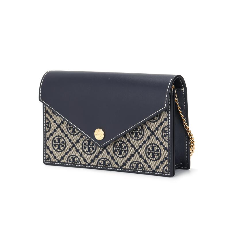 TORY BURCH T Monogram Monogram Envelope Chain Cotton Wallet Shoulder Crossbody Bag Mini Women Navy Blue 165016-405