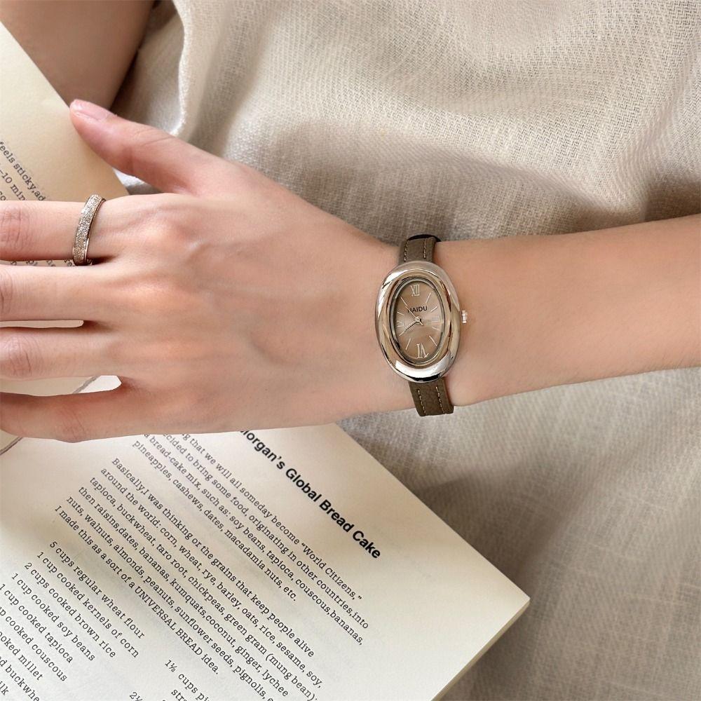 Женские кварцевые часы в форме гусиного яйца, роскошные, с мягким кожаным ремешком, прочные, винтажные, овальные, повседневные, наручные часы с кожаным ремешком