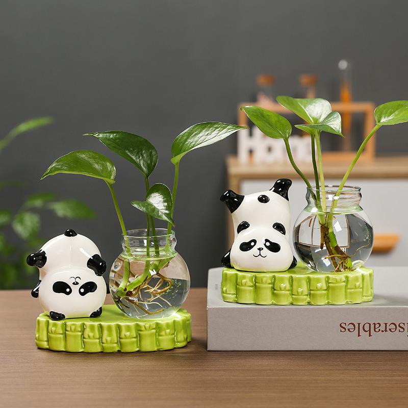 Керамика Цветочные композиции Украшения Стеклянное искусство DIY Цветочные сосуды Креативная панда Гидропонная ваза Милые украшения для дома
