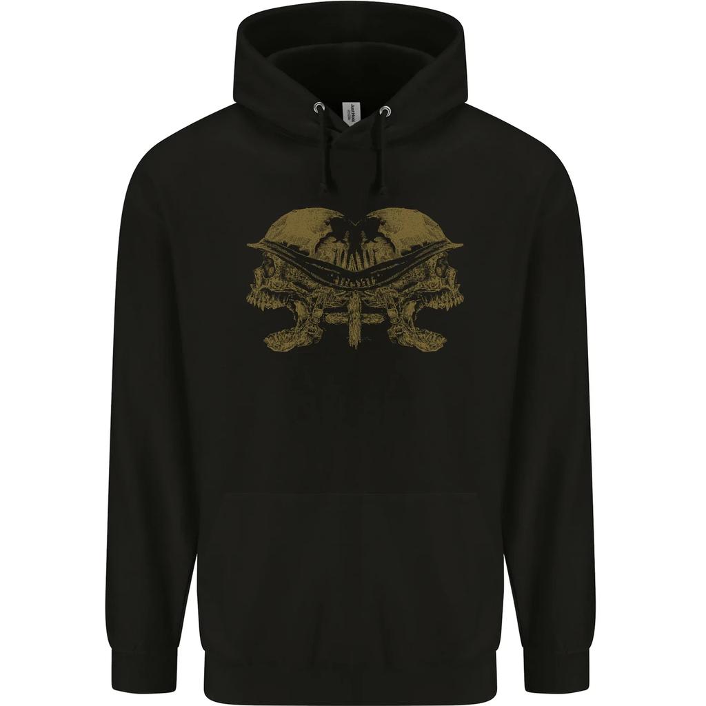 Two Army Skulls Gothic Biker Heavy Metal Rock Hoodie