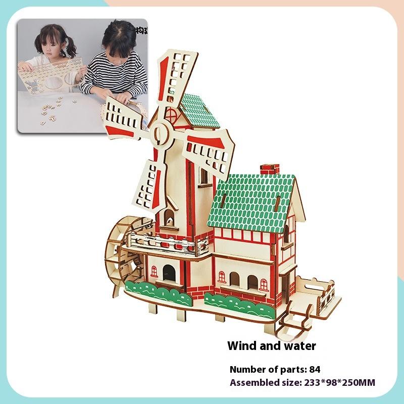 Деревянный 3D-пазл, сборка, модель здания, подросток, сделай сам, стиль, коттедж, развивающие игрушки, маленькие строительные игрушки для дома