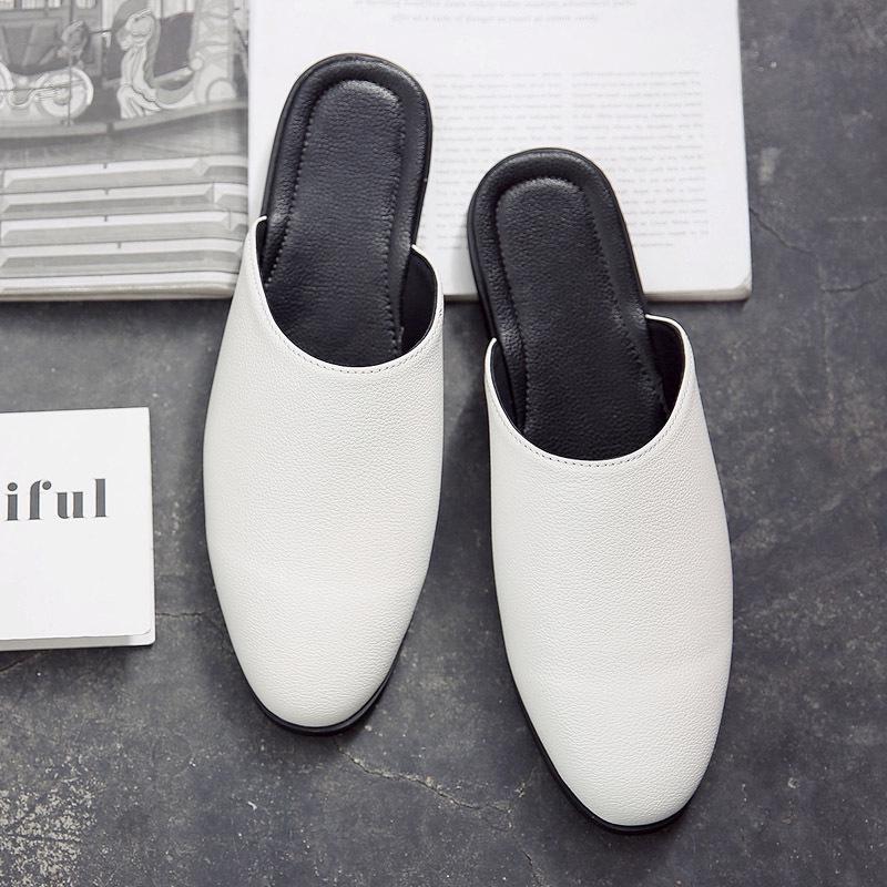 Мода 2024 года. Мужские модные кожаные тапочки. Slip-On Lazay Half Drags. Мужские тапочки в британском стиле для дома и улицы. Индивидуальность.