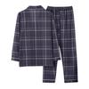 2Pcs/Set Men Pajamas Set Lapel Long Sleeve Single Breasted Tops Elastic Waist Long Pants Set Plaid Print Sleepwear