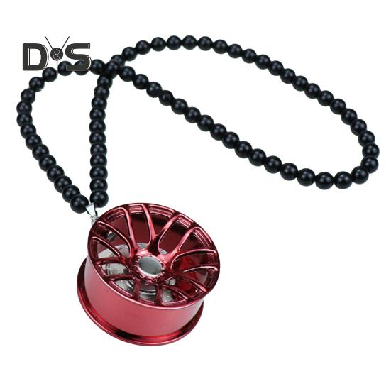 Alloy Racing Wheel Car Pendant Rearview Mirror Hanging Accessory Glossy Black Beads Silver Tag Auto Decoration Unique Design