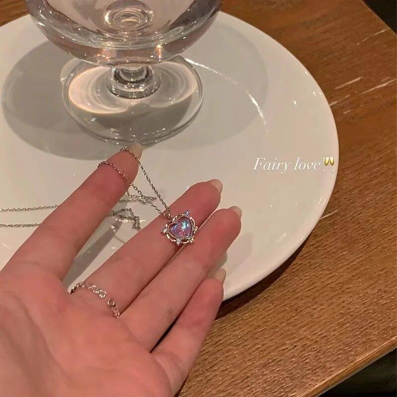 Корейская модная винтажная подвеска с синим кристаллом серебряного цвета, цепочка с космической звездой, ожерелье на шею для женщин, свадебные эстетические украшения