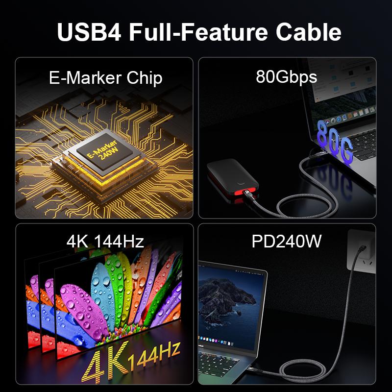 Кабель USB4 80 Гбит/с 240 Вт 4K 144 Гц Type C Быстрая зарядка Thunderbolt 3 USB 4.0 Кабель для передачи данных USB C - USB C для ноутбука