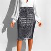 Women Fashion Solid Slim High Waist Push Up Hip Pencil Zipper Sequin Skirt