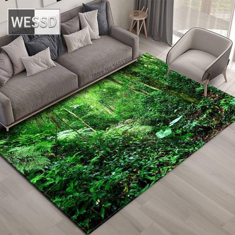 3D ковер с природными пейзажами для гостиной, зеленый лес, водопад, пейзажный ковер, противоскользящий ковер для спальни, большой в ванной комнате