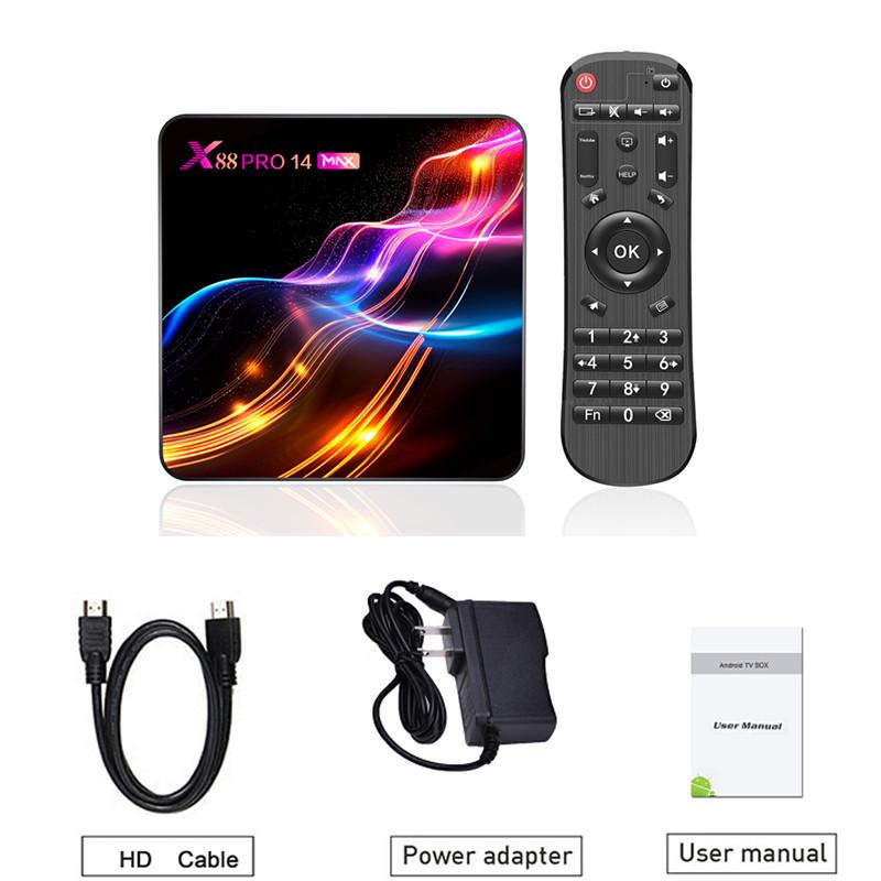 Android TV Box X88 Pro 14 Max: Android 13, RK3528, 4 ГБ ОЗУ, 32 ГБ ПЗУ, Двухдиапазонный Wi-Fi, Bluetooth.