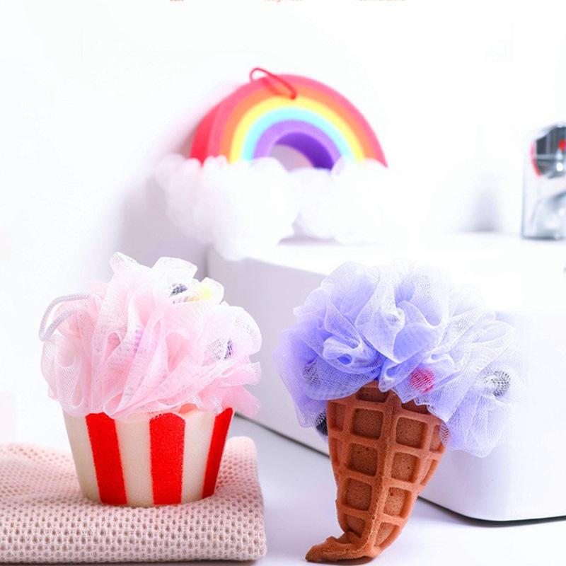 Creative Ice Cream Bath Sponge Fashion Rainbow Bath Loofah Cute Flower Shaped Bath Scrubber