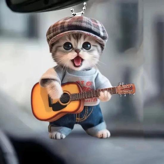Милая гитара кошка автомобиль подвесное украшение зеркало заднего вида подвеска очаровательный акрил