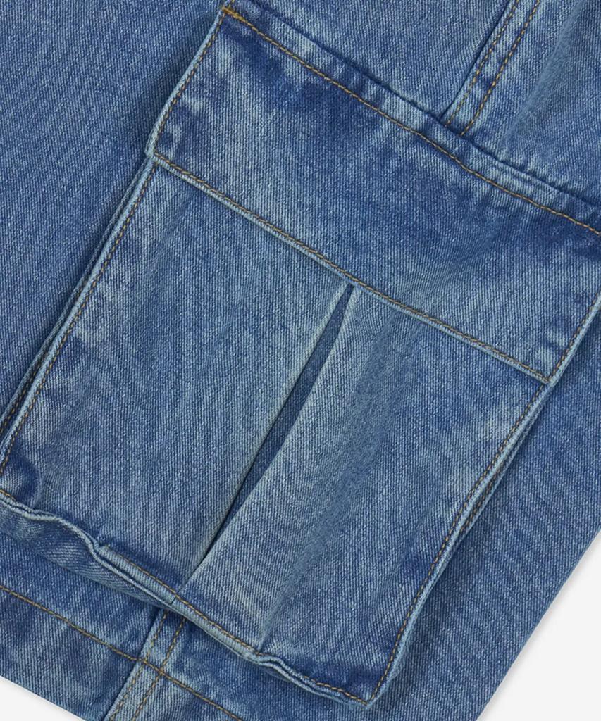 AGOD Bermuda Wide Single-Pleat Cargo Denim Shorts [Medium Blue]