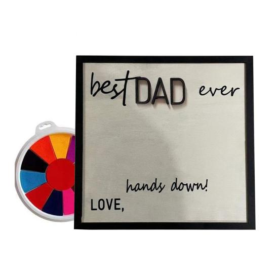 DIY Handprint Keepsake for Dad Best Dad Ever Wooden Plaque Desk Father And Kids Hands Down Sign for Daddy Papa Grandpa from Daughter Son Father's Day