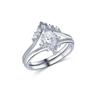 Kirin Sparkling 0.14CT Моиссанит класса GH Набор из 2 шт. Кольца для stacking 925 стерлинговое серебро Родированное Покрытие Классические Для повседневного ношения