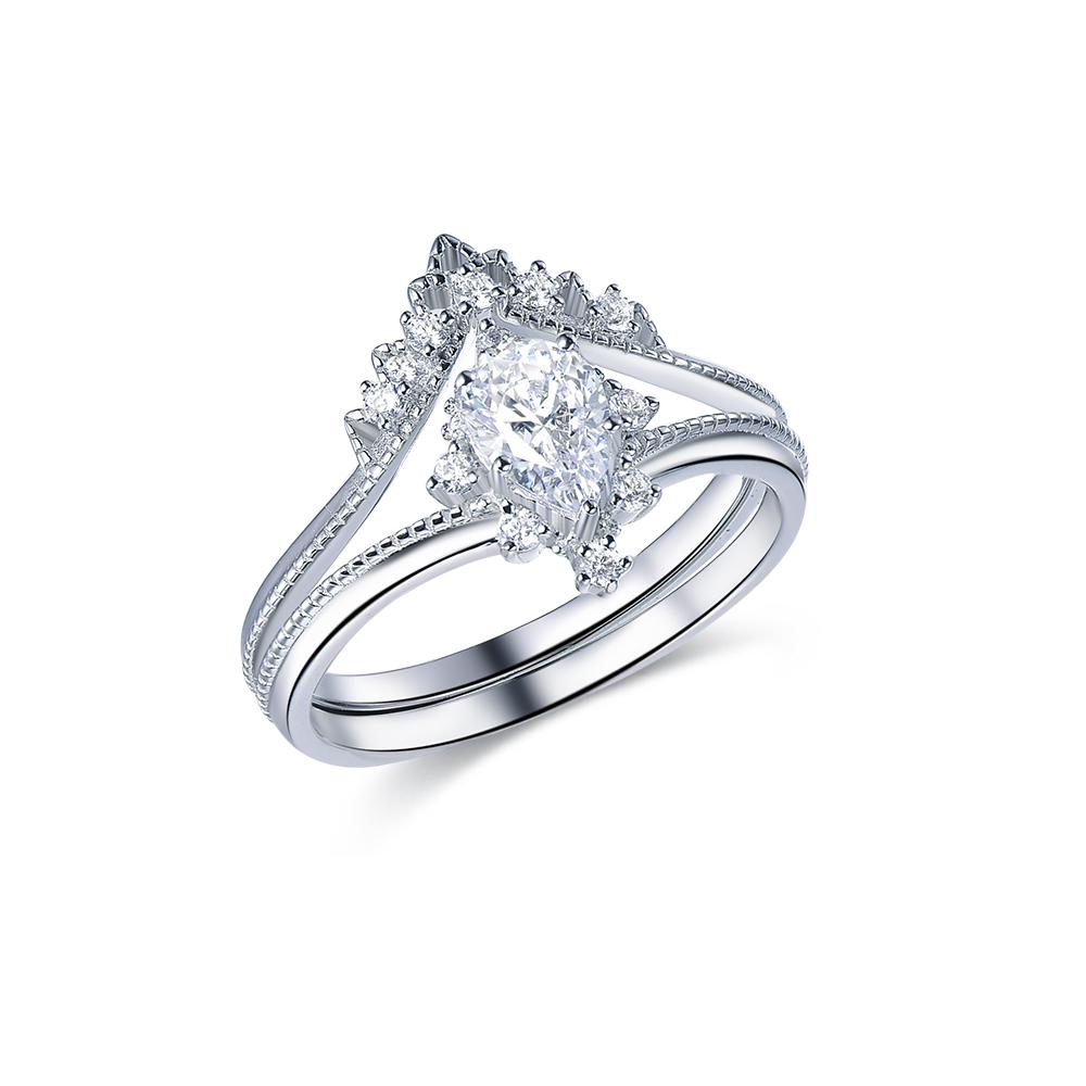 Kirin Sparkling 0.14CT Моиссанит класса GH Набор из 2 шт. Кольца для stacking 925 стерлинговое серебро Родированное Покрытие Классические Для повседневного ношения
