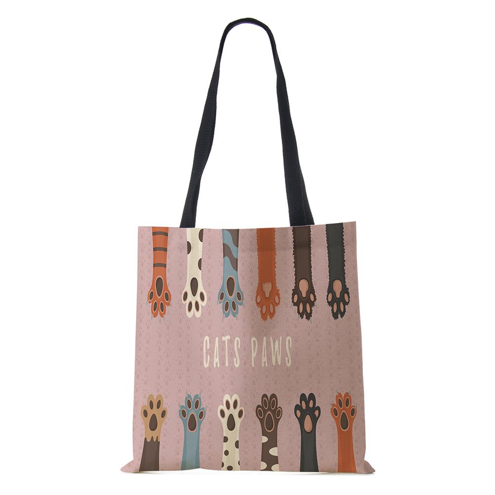 Cat Cartoon Shoulder Bag Reusable Shopper Kawaii Canvas Tote Bag Women Haajuku High Capacity Casual Folding Handbag