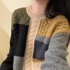 2025 Women's Autumn/Winter Color Block Wool Sweater: Korean Style Round Neck Long Sleeve Knit Pullover