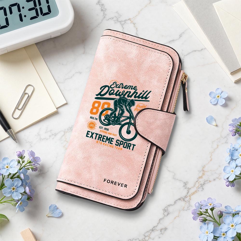 Vintage Dark Biker Print Long Wallet Casual Multi Card Holder Portable Clutch for Daily Use