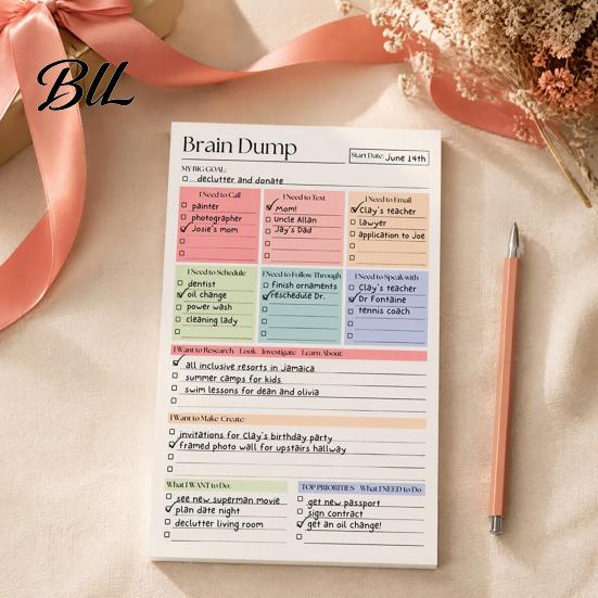 Creative Writing Sketchbook for Inspiration A5 To-Do List Notebook, 50 Page Daily Planner And Brain Dump Journal, Professional Project Tracking