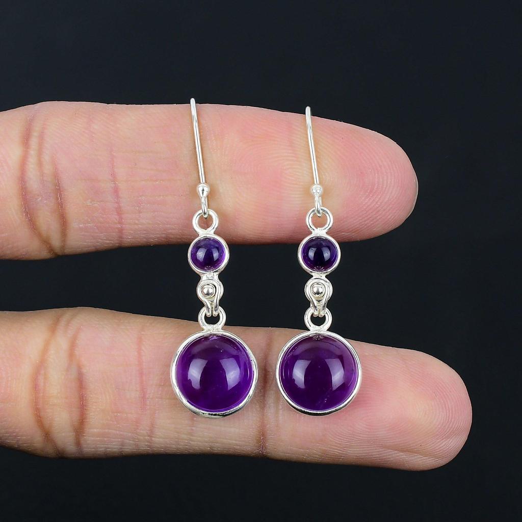 Серьги с натуральным аметистом, серебро 925 пробы, ювелирные изделия с фиолетовыми драгоценными камнями, висячие серьги ручной работы, ювелирный подарок на День святого Валентина
