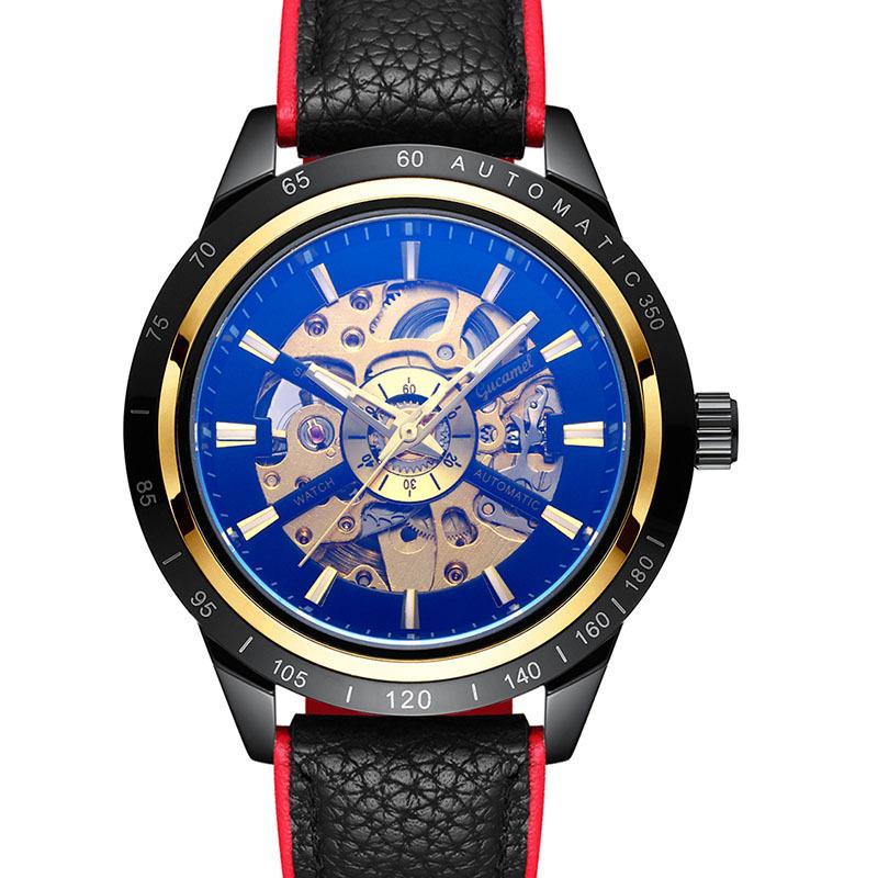 Кожаный наконечник GUCAMEL Business Fashion с механическими часами с полыми отверстиями