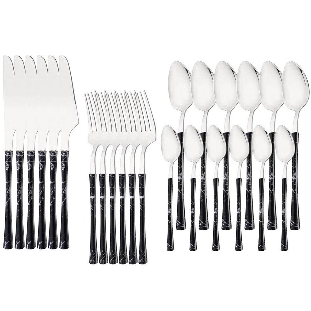 Черный, серебристый, 6/24 шт., обеденный набор, столовая посуда из нержавеющей стали, нож, вилка, ложка, столовые приборы, посуда с набором стеллажей для столовых приборов
