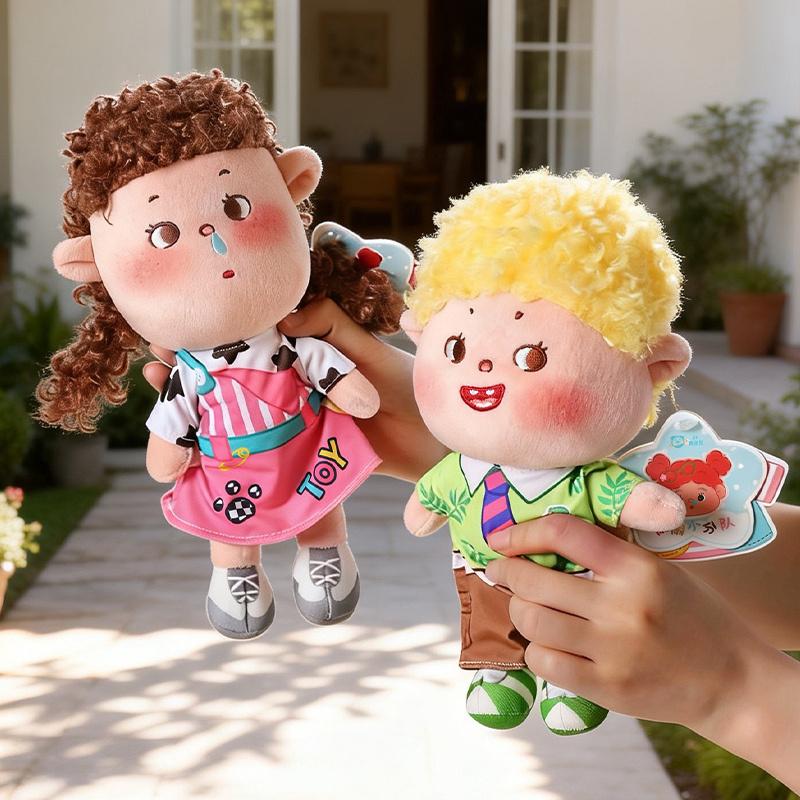Blonde Boy & Brown Red Yellow Hair Girl Plush Doll - Soft Fluffy Stuffed Toy, Cute Collectible Doll for Kids & Display